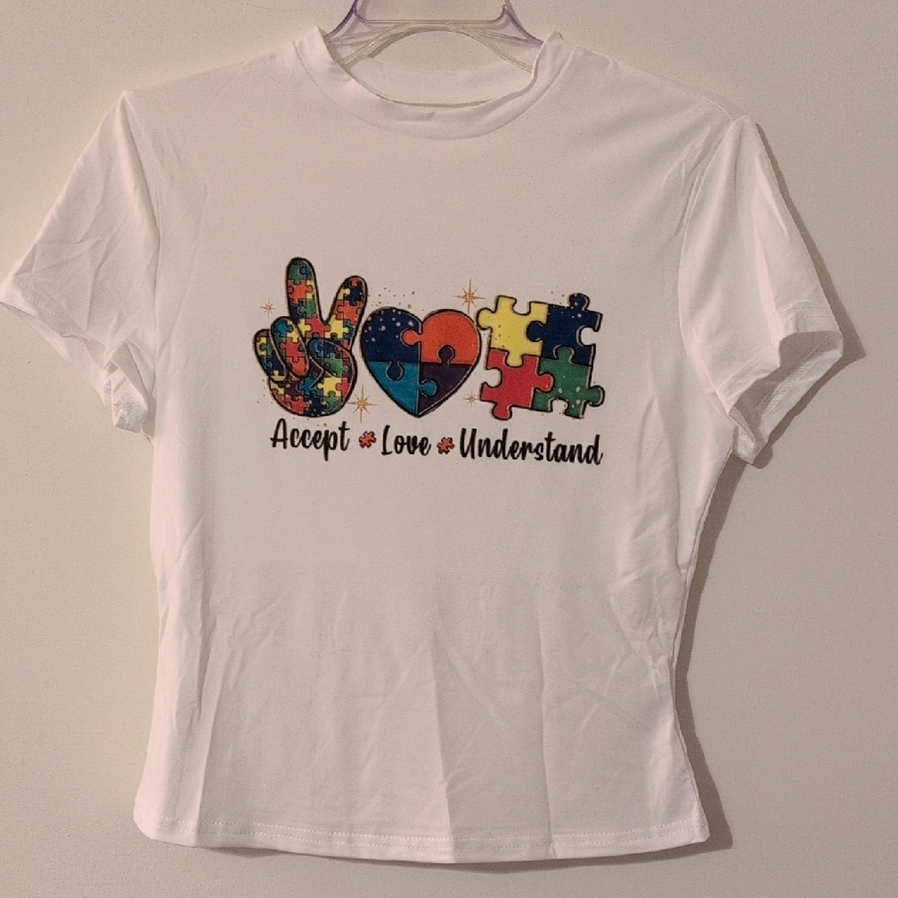 Women's White Puzzle Graphic Baby Tee